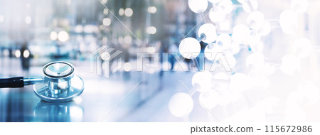 stethoscope for doctor diagnosis and chemicals structure banner for medical research banner background 115672986
