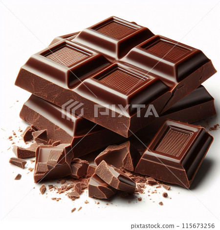 Stacked chocolate bars close-up on white background Stacked chocolate bars close-up on white background 115673256