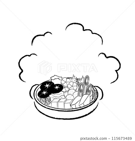 Illustration of a hot and steaming hot pot (monochrome, no text) Illustration of a hot and steaming hot pot (monochrome, no text) 115673489