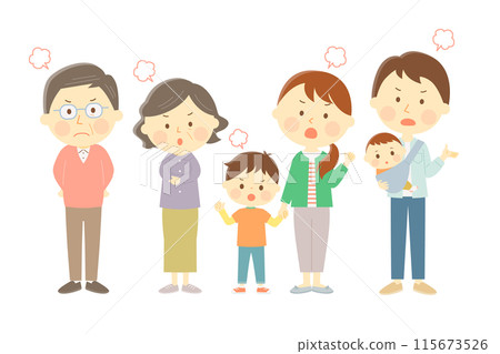 Angry face three generation family set 115673526