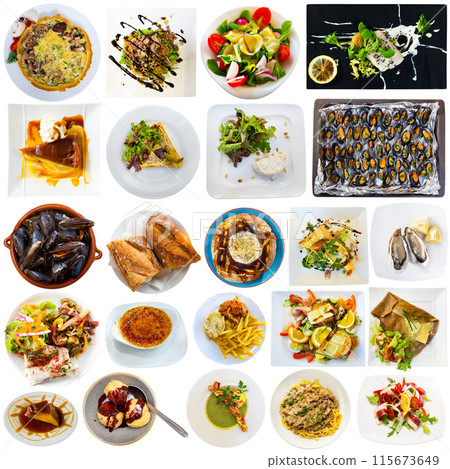 Collection of various French dishes 115673649