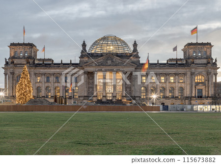 Architecture exterior of The famous Reichstag building and glass dome. Architecture exterior of The famous Reichstag building and glass dome. 115673882