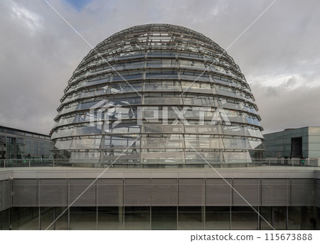 Architecture exterior of the Cupola of the Reichstag dome is a glass dome constructed. 115673888