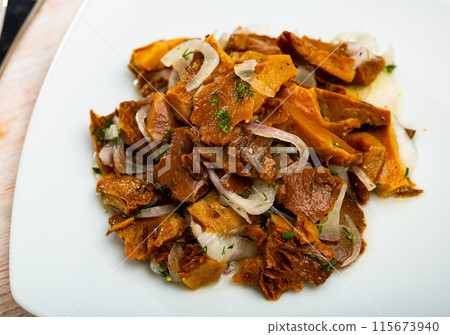 Pickled red pine mushrooms with onion Pickled red pine mushrooms with onion 115673940
