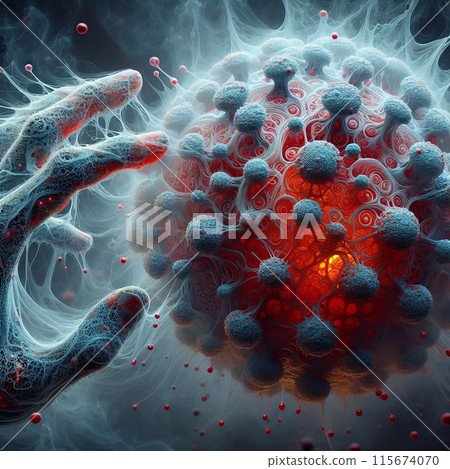 Artistic Rendering of a Microscopic Entity: Virus Close-Up 115674070