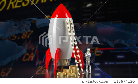 The rocket and coins on chart background for Business concept 3d rendering. The rocket and coins on chart background for Business concept 3d rendering. 115674120