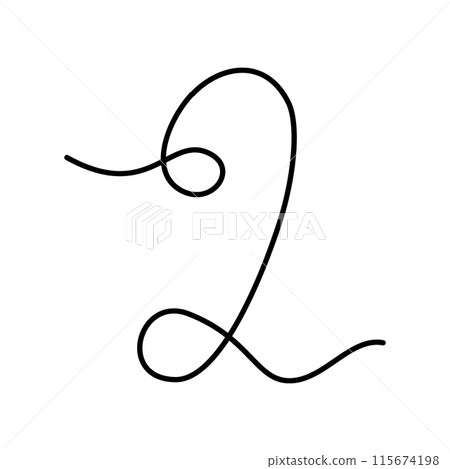 Number 2 continuous line. Number two Hand drawn Line Art design concept. Transparent background Number 2 continuous line. Number two Hand drawn Line Art design concept. Transparent background 115674198
