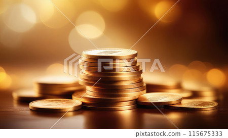 Stack of gold coins. Background theme of finance and investment 115675333
