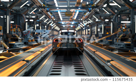 Modern car being assembled on a production line Modern car being assembled on a production line 115675435