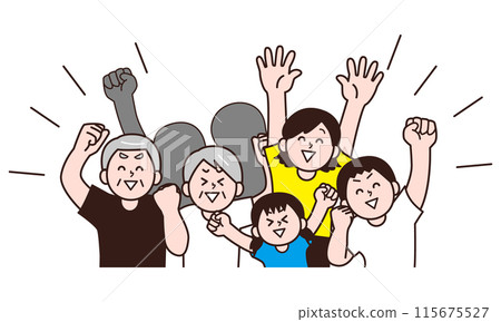 身穿短袖T恤的人們歡呼雀躍 身穿短袖T恤的人們歡呼雀躍 115675527