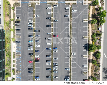 Aerial view of open car parking lot 115675574
