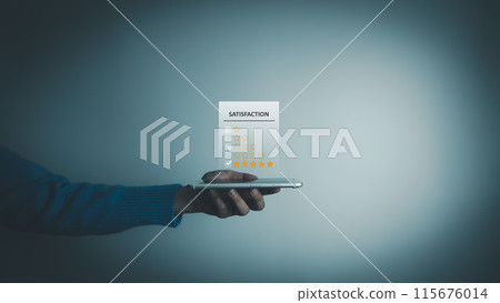 Satisfaction concept of customer, express their opinions, answers and satisfied scores, client is satisfied 115676014