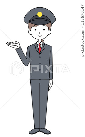 Guide: Driver in uniform, full-body illustration of a young woman 115676147