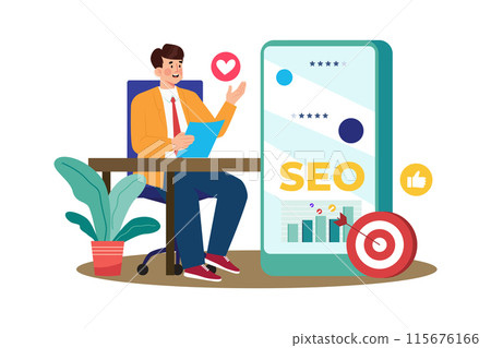 Reputation manager managing online reviews to improve SEO. 115676166