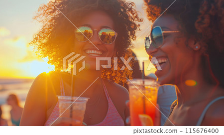 Sunset beach party with vibrant atmosphere 115676400