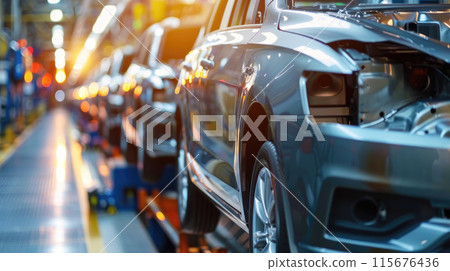 Production line of new cars in a factory 115676436