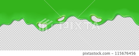 Green flowing toxic slime. Liquid wave of paint or sauce on transparent background. 3d realistic 115676456