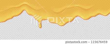 Flowing liquid yellow machine or sunflower oil, maple syrup. Liquid wave on transparent background 115676459