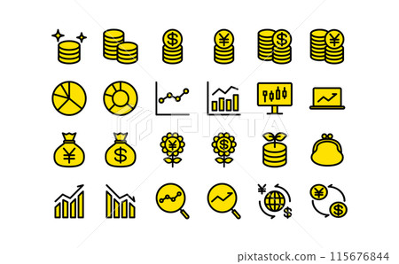 Yellow investment line icon set 115676844