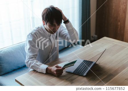 Men seeing passbooks Men seeing passbooks 115677852