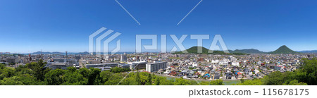 Utazu and Marugame cityscape as seen from Marugame Castle 115678175
