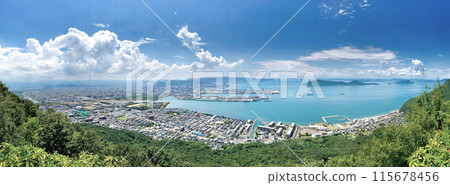 The Seto Inland Sea and the city of Takamatsu seen from the summit of Yashima 115678456