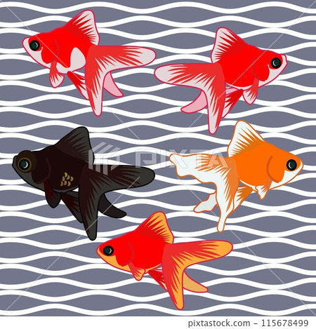 波浪背景上金魚的插圖 115678499