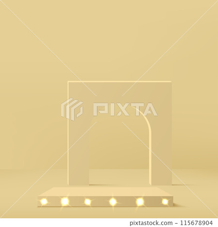 3d soft cream color podium with lighting and minimal cream color wall scene Vector 115678904