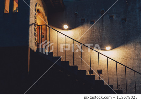 Medieval european archaic stairs and railings Medieval european archaic stairs and railings 115679025