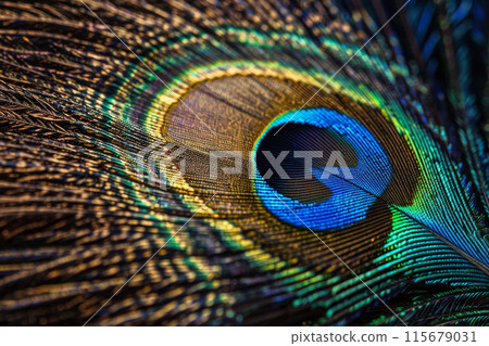 A close up of a peacock feather with a blue center - Stock Illustration ...