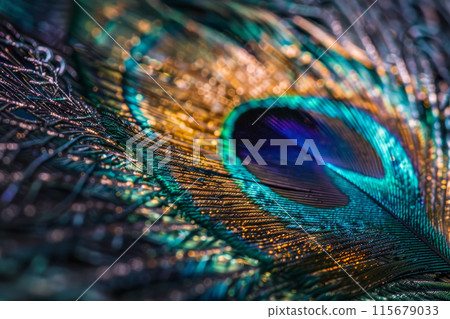A close up of a peacock feather with a blue and... - Stock Illustration ...