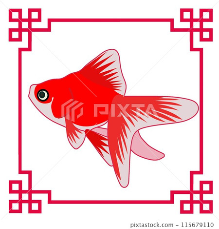 Illustration of a goldfish with a red decorative frame 115679110