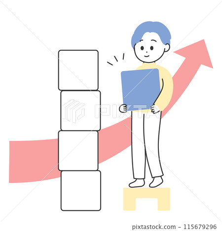 Illustration of a man stacking building blocks 115679296