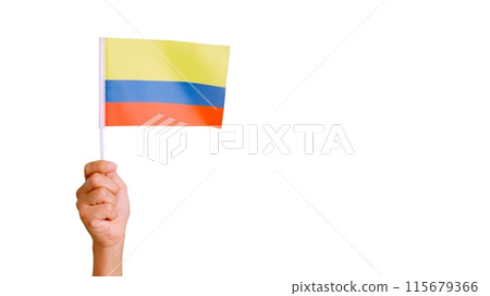 Wind waving a colombian pennant holding by a hand 115679366