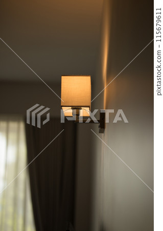 A sconce emits a warm glow, enhancing ambiance. 115679611
