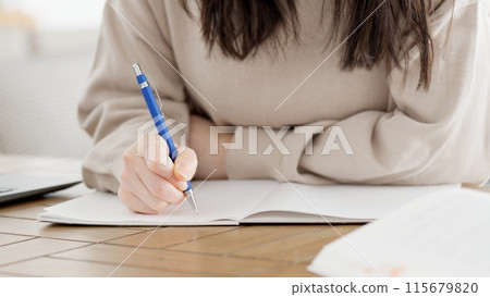 A woman studying for a qualification at home 115679820