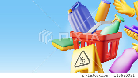 3D set of home cleaning tools isolated 3D set of home cleaning tools isolated 115680051