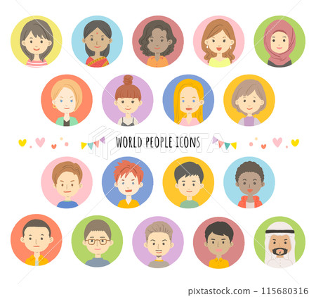 Icon illustration set of faces of people around the world 115680316