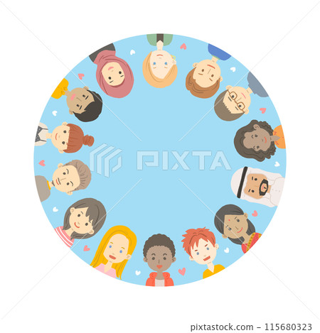 世界各地人們面孔的插圖框架 世界各地人們面孔的插圖框架 115680323