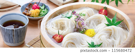 Summer image of somen noodles served in a somen tub 115680472
