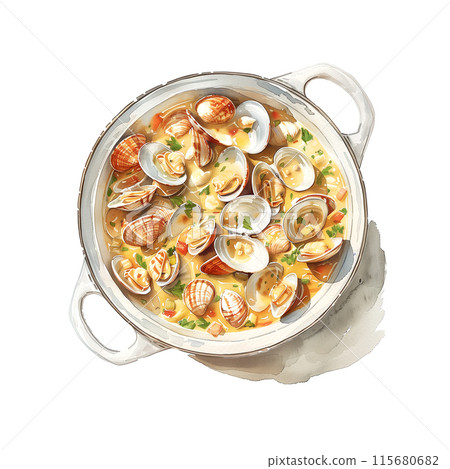 白色背景上的蛤雜燴水彩插圖 115680682