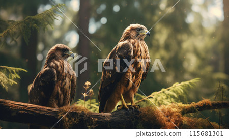Two falcons on a branch 115681301