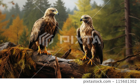 Two falcons on a branch 115681302