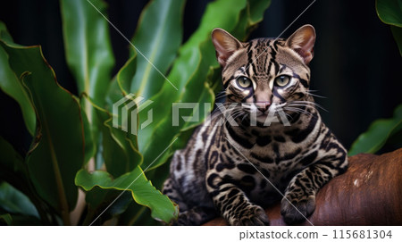 A marble cat walking outdoors 115681304