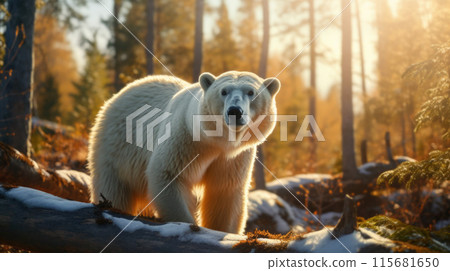 Polar bear Ursus maritimus sitting on tundra in the wild 115681650