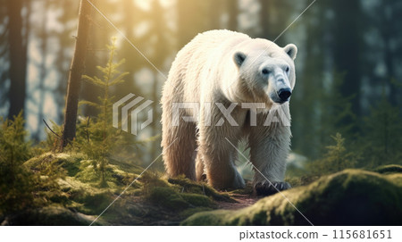 Polar bear Ursus maritimus sitting on tundra in the wild 115681651