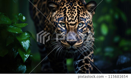Panthera pardus animal in sunny summer fresh nice day 115681654