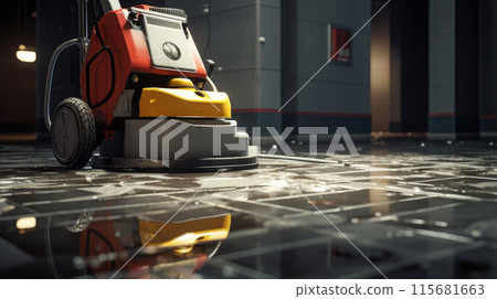 Floor care and cleaning services with washing machine in supermarket shop store 115681663