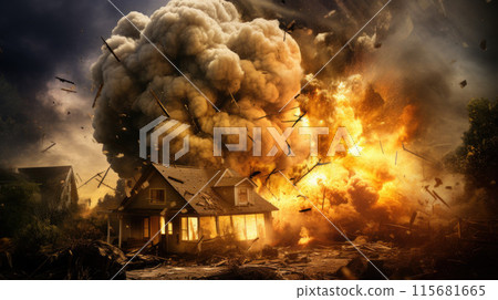 Collapsed after explosion rural house 115681665