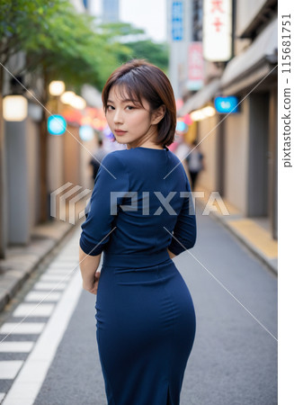 Young beautiful woman walking through tourist spot 115681751